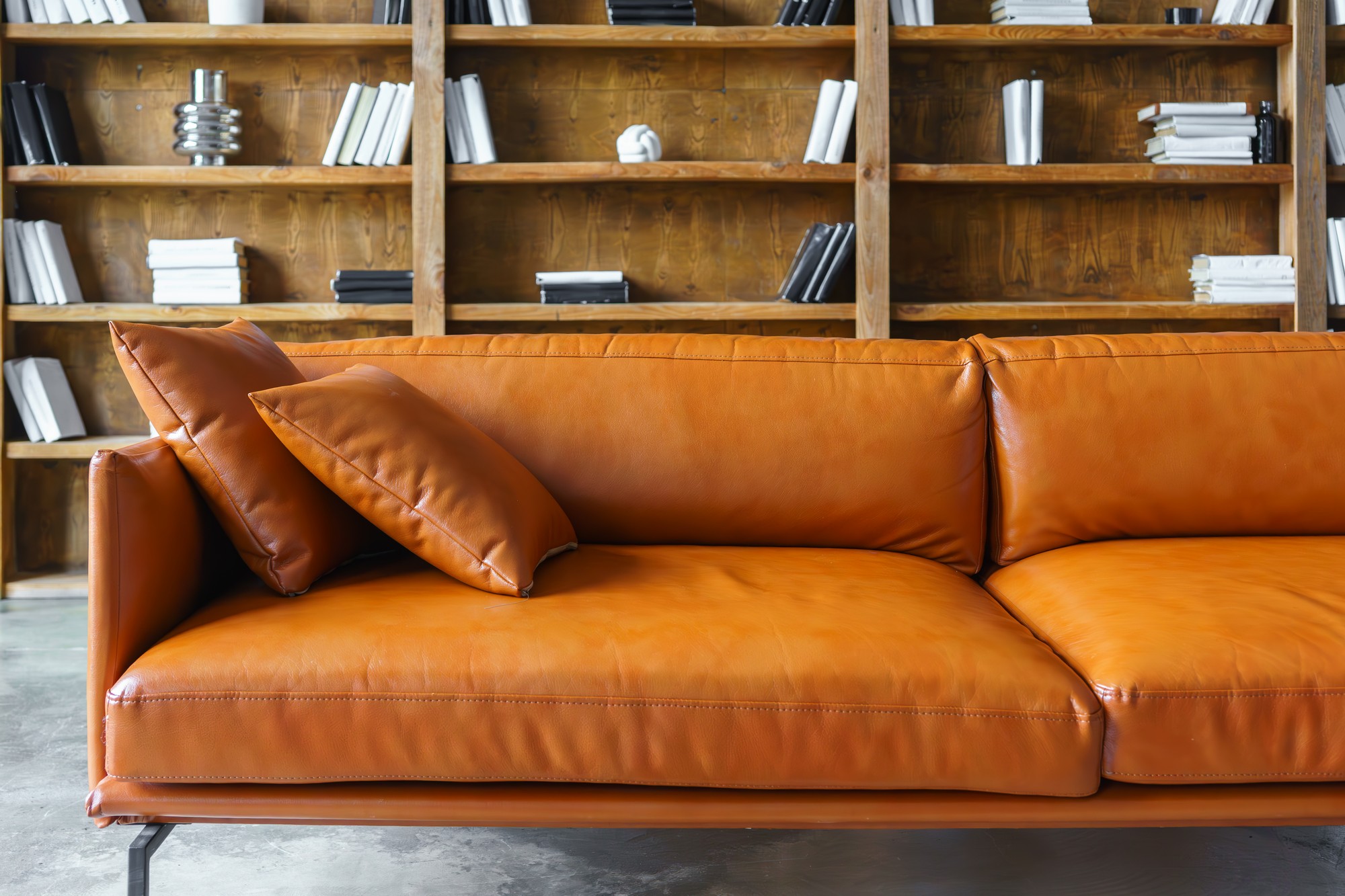 Neue Ledercouch in einem modernen Wohnzimmer