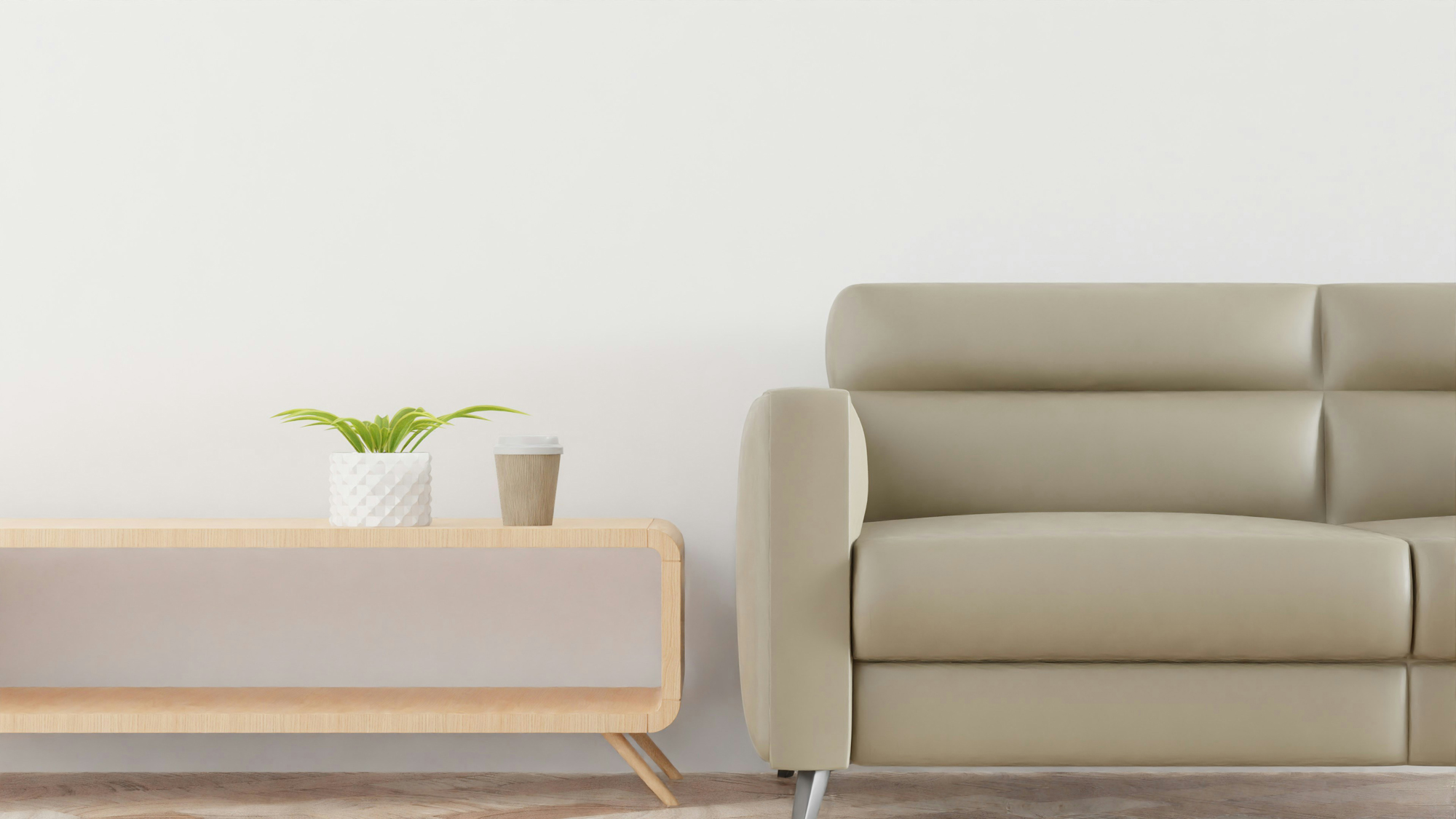 Weiße Ledercouch in einem modernen Wohnzimmer